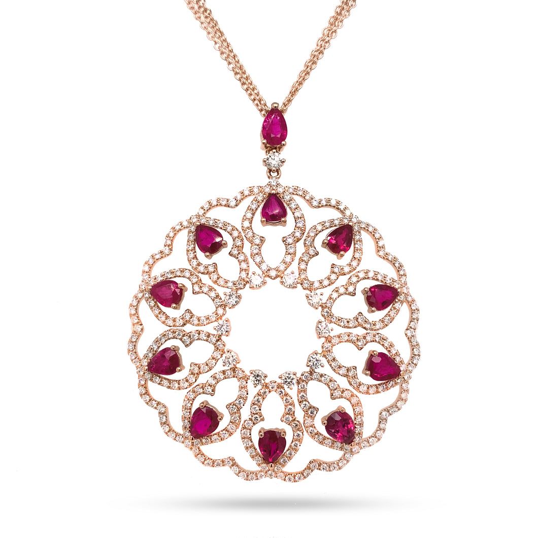 Ruby and Diamond Round Pendant